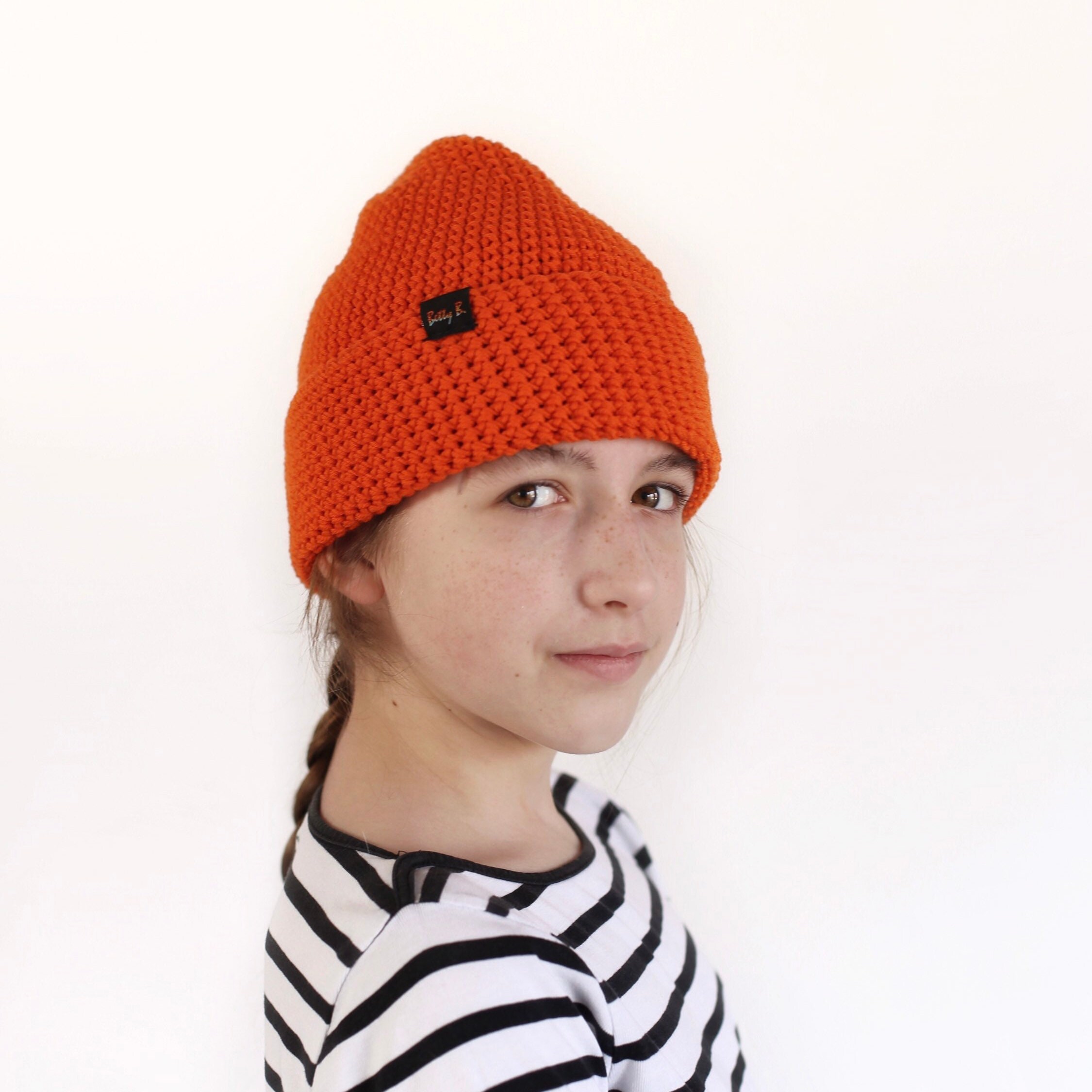 Orange Beanie Hat for Woman or Man, Woolen Fisherman Hat