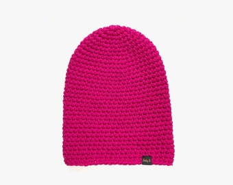 slouchy beanie hat women in fuchsia, merino wool chunky handmade crochet hat in hot pink,ski snowboard or hiking accessories, Christmas gift
