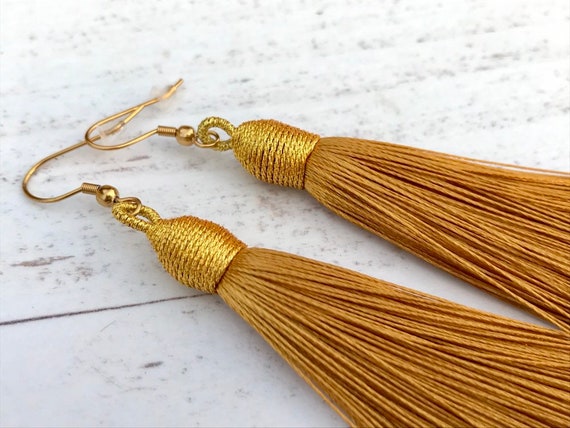 Mustard yellow tassel earrings outlet