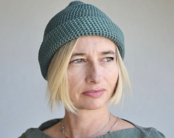 chapeau fin vert pâle, cadeau fait main en laine mérinos, manchette ou bonnet ample pour la randonnée, chapeau de printemps, chapeau unisexe grande taille