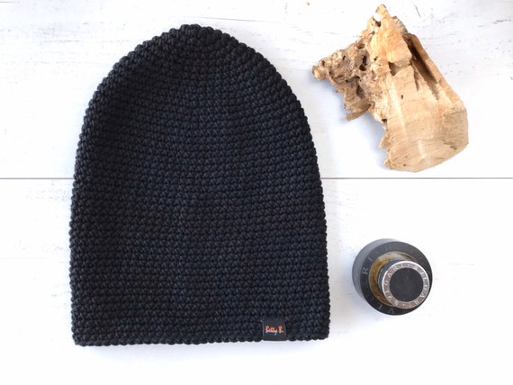 Black Beanie Men Merino Wool Hat 