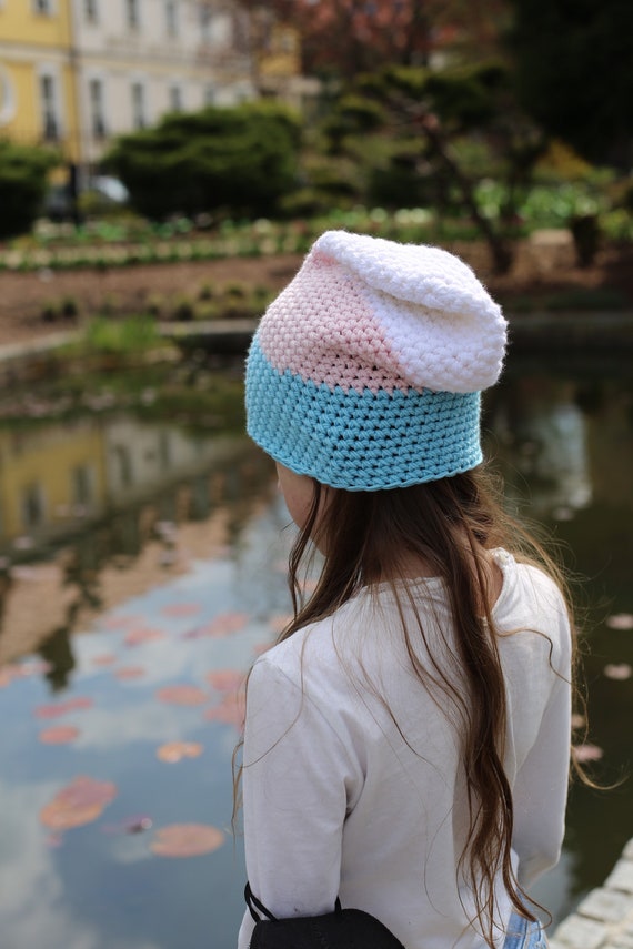 キャップ CROCHET KNIT BEANIE COLORED PASTEL Pastel Beanie Hat, Crochet Tricolor Beanie for Women or Men
