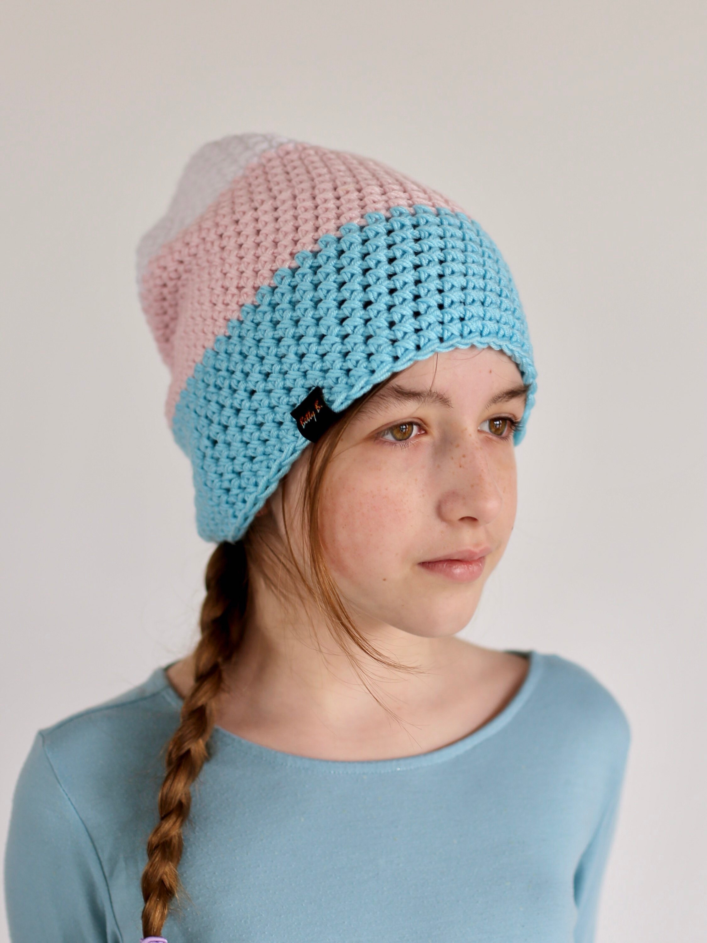 キャップ CROCHET KNIT BEANIE COLORED PASTEL Pastel Beanie Hat, Crochet Tricolor Beanie for Women or Men