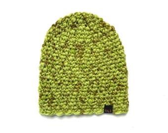 crochet green hat for women, winter wool hat in chartreuse, elegant hat for mom