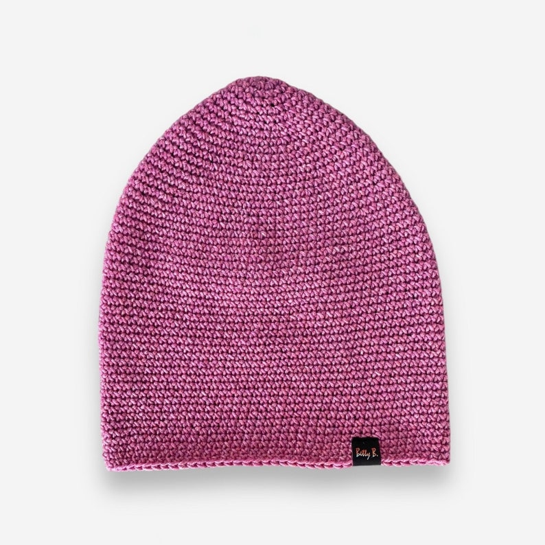 thin hat in dirty pink, merino wool handmade gift, cuff or slouchy beanie for hiking, spring hat, unisex hat large size image 9