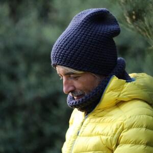 winter beanie hat for men or women, merino wool dark grey beanie for large head, mens gifts, chunky crochet handmade hat image 10