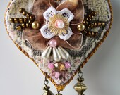 Shabby chic heart decor, Heart wall hanging, Fabric heart with a secret pocket, Mother of the bride gift, Christmas heart gift, Wall hanging