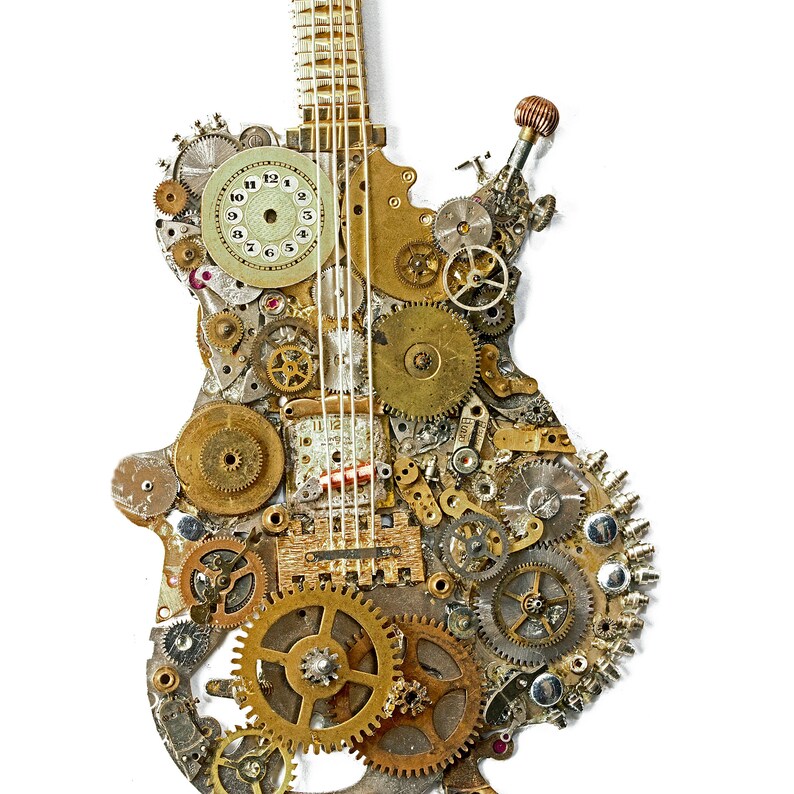 Guitar Sculpture, From Our Stoptick Art Range Made From Old Clock and