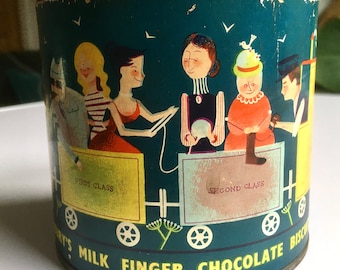 Rare 1957 Cadbury&#39;s Milk Finger Chocolate Biscuit Tin 1Ib net - Intact.