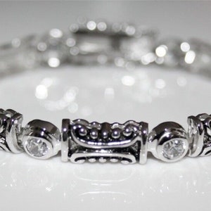 925 Sterling Silver 7mm Oxidized Bezel Set CZ Cubic Zirconia Tennis Bracelet