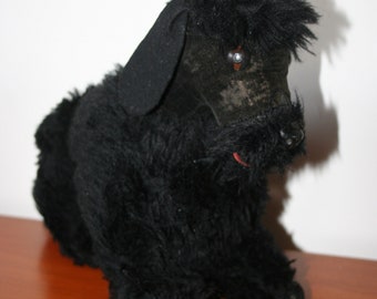 Lovely vintage black velvet, fur and felt soft toy poodle