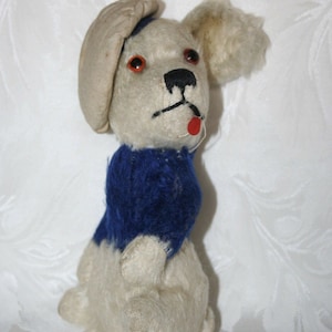 Rare Vintage c.1920’s CHILTERN HYGIENIC TOYS Mohair Sailor Dog With Blue Label