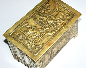 JACOB & Co Biscuit Tin Brass Lid VILLAGE SCENE Art Deco c1930 - Slipper Box&#39;