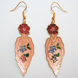 Vintage cloisonné art nouveau style flower drop earrings (new & unworn)