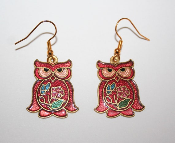 Details about   TOC Goldtone Large Vintage Owl Drop Earrings