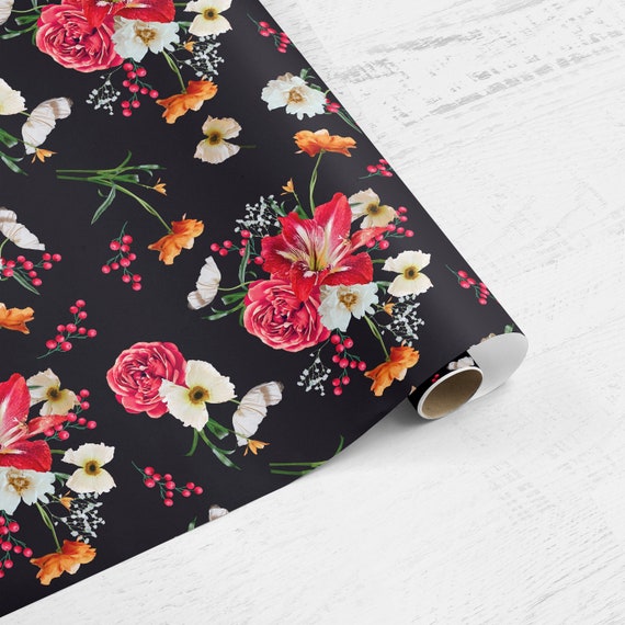 Multi floral Christmas wrap, red and black floral Print, Printed High  Quality Wrapping Paper