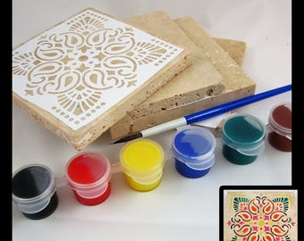 DIY Craft Kit - DIY Coasters - Make Your Own Tile Coaster Set (4) - Choose Your Designs - Customizable - Fun Summer DIY Craft or Gift Idea