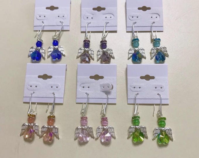 Angel Wing Earrings Dangle Rhinestone Pink Purple Green Coral Aqua Blue Pick One