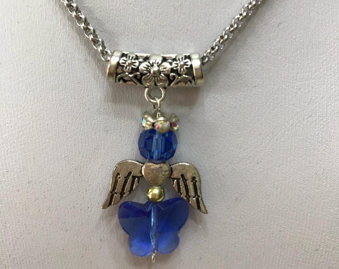 Handmade Blue Crystal Butterfly Angel Heart Wings Rhinestone Halo Rolo Chain