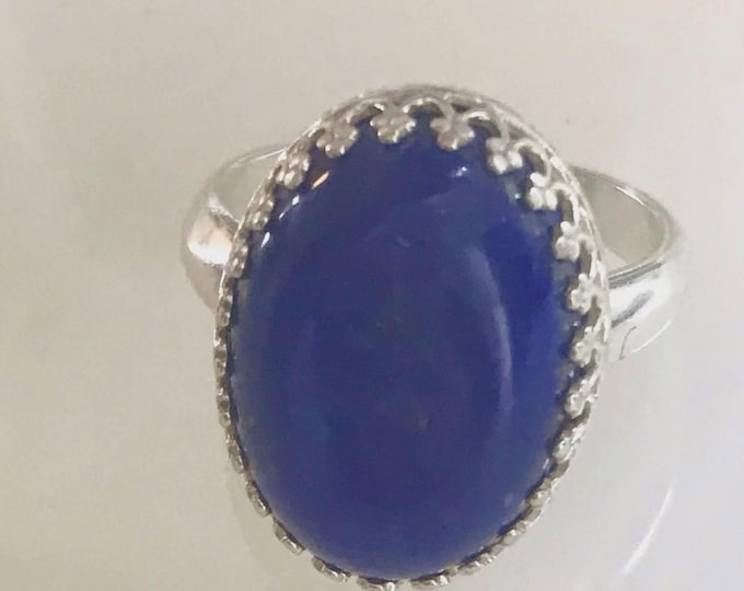 Sterling Silver .925 Bezel Gallery Style Blue Lapis Lazuli Ring