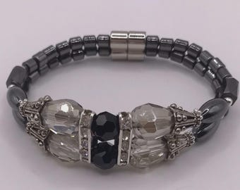 Magnetic Tear Drop Double Stranded Silver Champagne Accent Bracelet Magnet Clasp