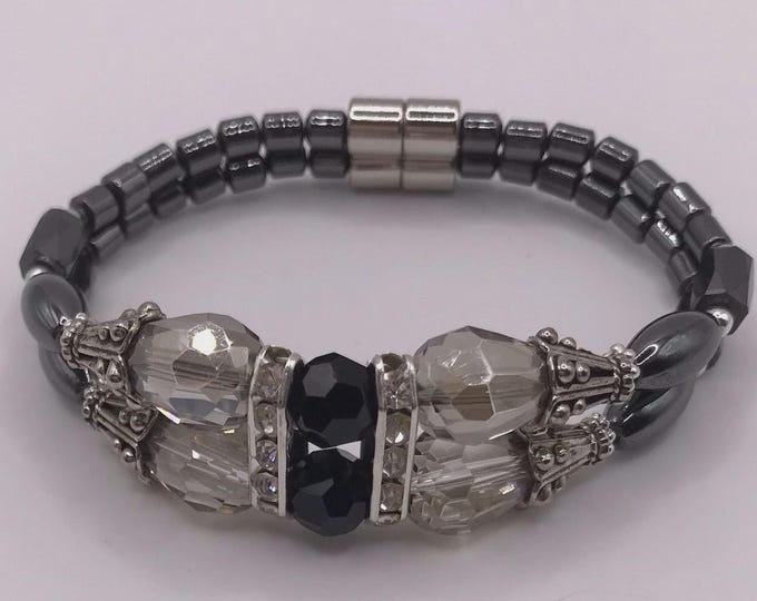 Magnetic Tear Drop Double Stranded Silver Champagne Accent Bracelet Magnet Clasp