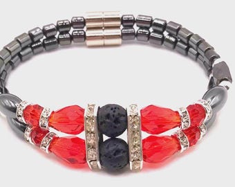 Red Crystal Diffuser Magnetic Hematite Black Lava Bead Bracelet Magnet Clasp