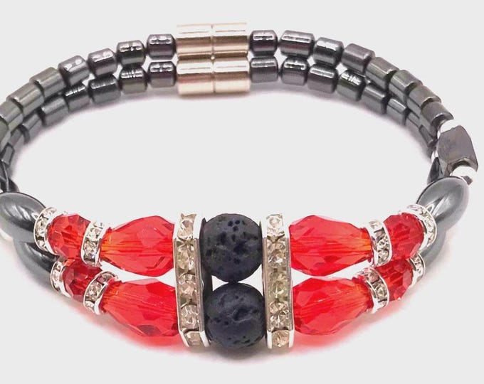 Red Crystal Diffuser Magnetic Hematite Black Lava Bead Bracelet Magnet Clasp