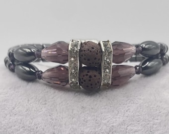 Eggplant Color Diffusing Magnetic Hematite Dbl Stranded Bracelet Magnet Closure