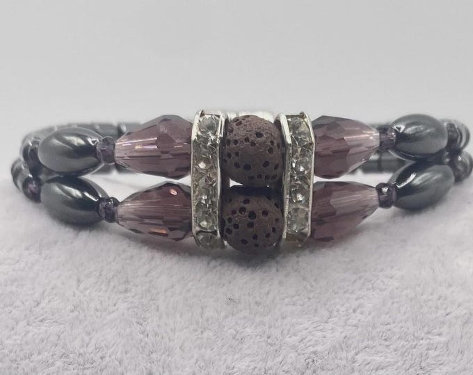 Eggplant Color Diffusing Magnetic Hematite Dbl Stranded Bracelet Magnet Closure