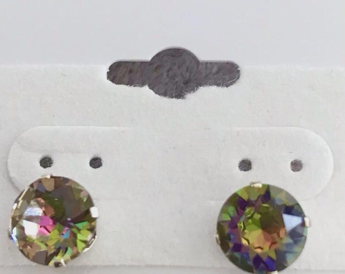 Swarovski Faceted Fire Mystic Crystal .925 Multi Color Flashes Stud Earrings