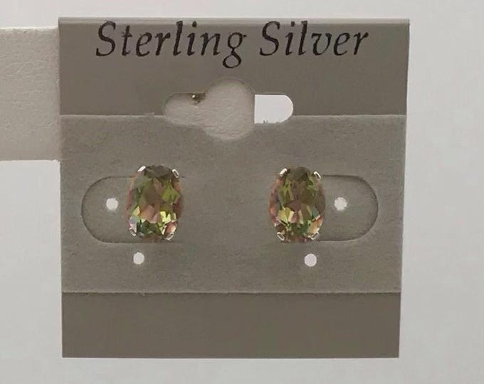 Sterling Silver .925  Fire Mystic Mango Oval Stud Style Earrings w/Friction Back
