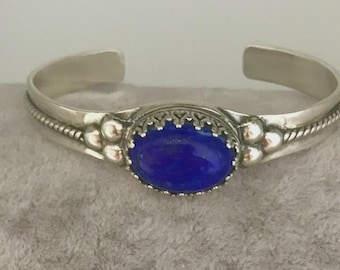 Sterling Silver Lapis Lazuli Oval Cabochon Cuff Bracelet