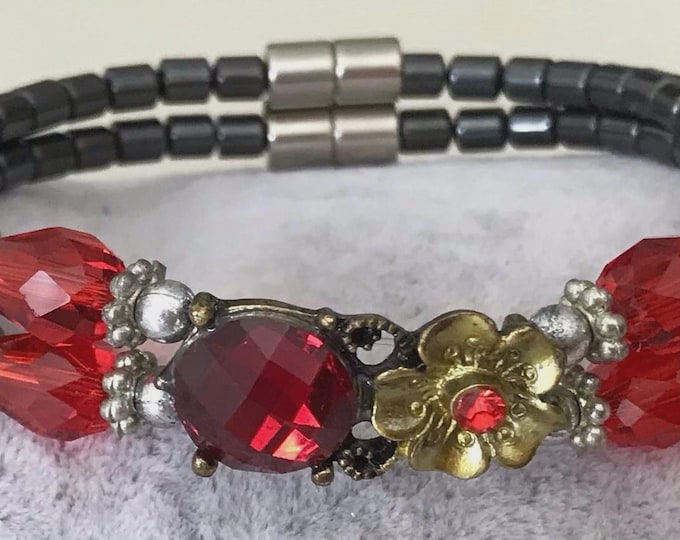 Red Magnetic Hematite Double Stranded Bracelet w/ Magnet Clasp