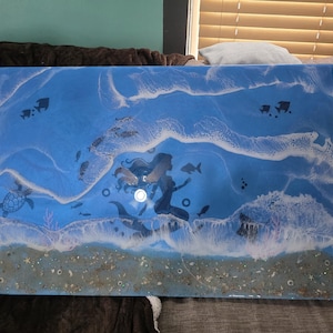 Custom Epoxy Folding Desk – No Assembly, Space-Saving, Handmade Resin Art Table – Coastal Decor – 47.2"D x 23.6"W x 29.5"H
