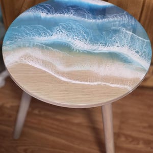 Ocean Epoxy Side Table | 16” Round Accent Table | Handmade Coastal Resin Furniture | Small Space End Table | One of a Kind