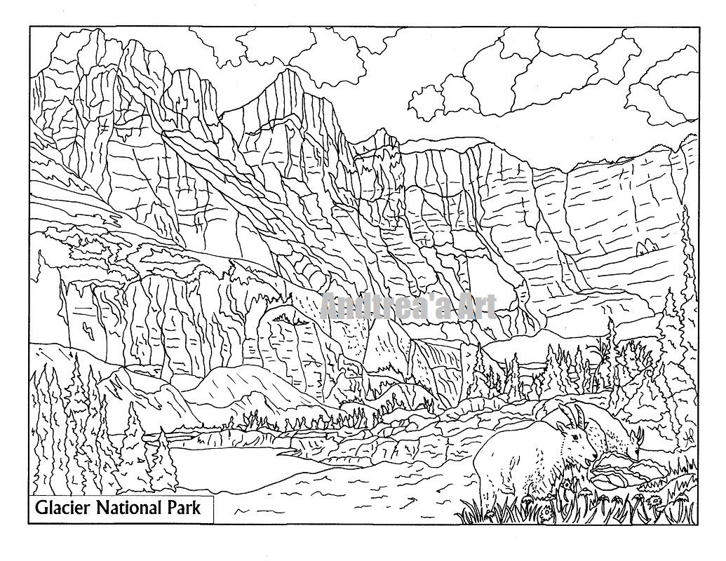 Glacier National Park Coloring Page Animals Nature Advanced - Etsy