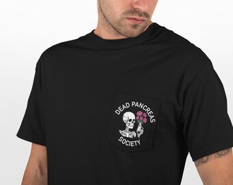 Camiseta de bolsillo para la diabetes de la Sociedad del Páncreas Muerto, camiseta con vial de insulina y esqueleto para diabetes tipo 1, regalo para la concienciación sobre la diabetes tipo 1, ropa divertida para diabéticos, guerrero