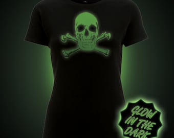 Glow in the dark t-shirt. Skull and crossbones (Women's Fitted)