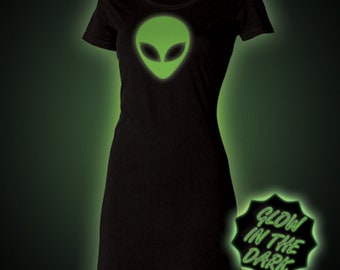 Glow in the dark t-shirt dress. Alien head