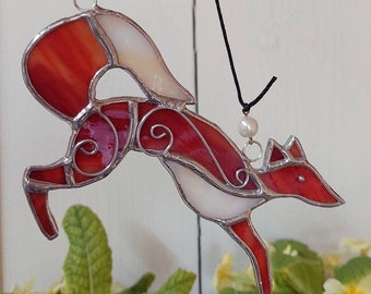 Stained Glass Fox.  Fox Suncatcher. Fox Decoration. Fox Window Decoration. Fox Gifts.