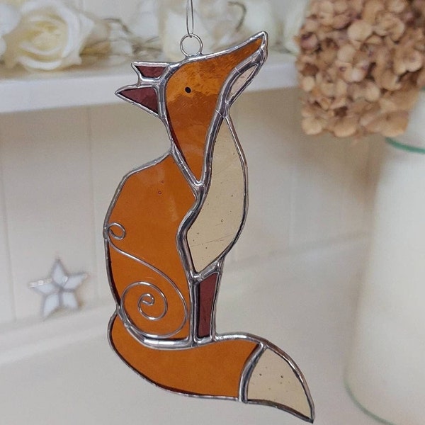 Stained Glass Fox.  Fox Suncatcher. Glass Fox. Fox Decoration.