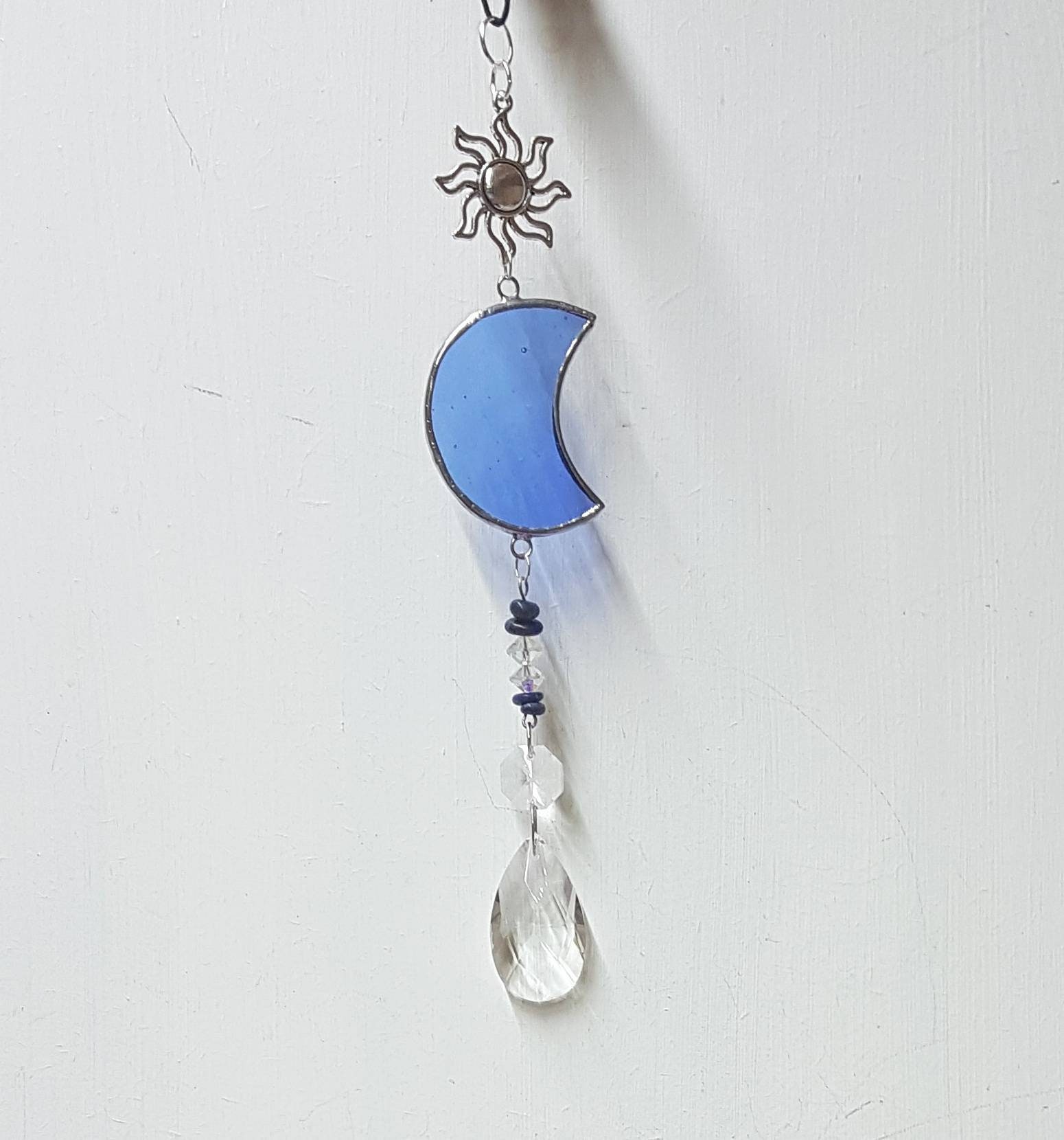 Moon Suncatcher. Stained Glass Moon Suncatcher with Silver Sun Etsy