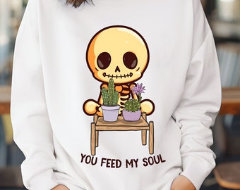 Women’s Plant Mom Skeleton Sweater, Crazy Plant Lady, Kawaii Sweatshirt, Plant Lover, Comfort Colors® Sweats for Her, Bones Shirt