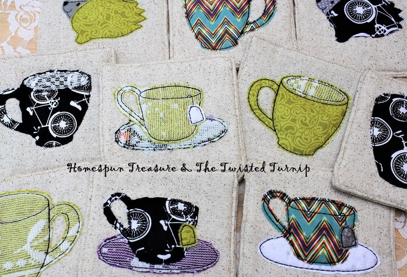 Coffee Cup Applique Machine Embroidery Design Coaster Pot Etsy