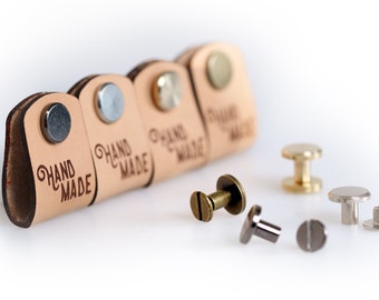 15x Customizable Rivet Leather Tags - Handmade labels with metal rivet screw - Custom name beanie tags with rivets - tags for handmade items
