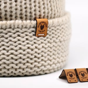 Étiquettes En Cuir Italien "Hand Knitted With Love" - Lot De 15, Dimensions 18x56mm, Tannage Végétal