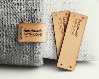 Folding Leather Label Pack - Handmade WITH LOVE - HME - Genuine italian crochet labels and sewing labels
