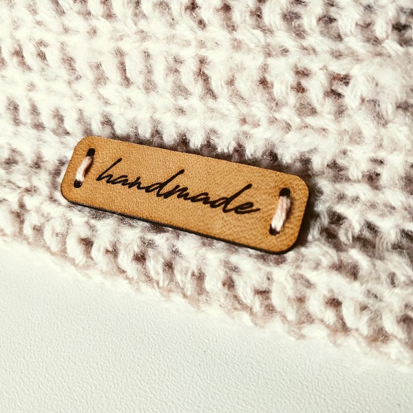Étiquettes en cuir plat - Fabriqué à la main - C2 - Personnalisable - Véritable étiquettes italiennes en cuir au crochet et étiquettes de couture
