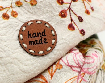 Round Leather labels Handmade Tags - Black-Brown Mod. RO02 - PU Leather Handmade Labels for crochet items, sewing Faux Leather Tags